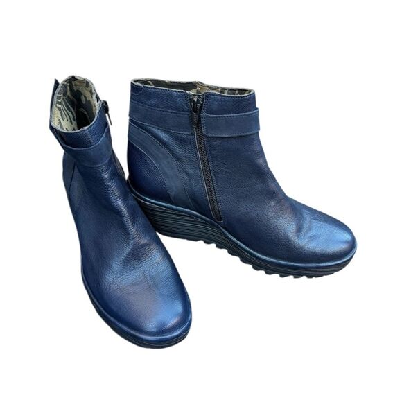 Fly LondonBlue Leather Ankle Boots. Size 10 - Picture 3 of 10